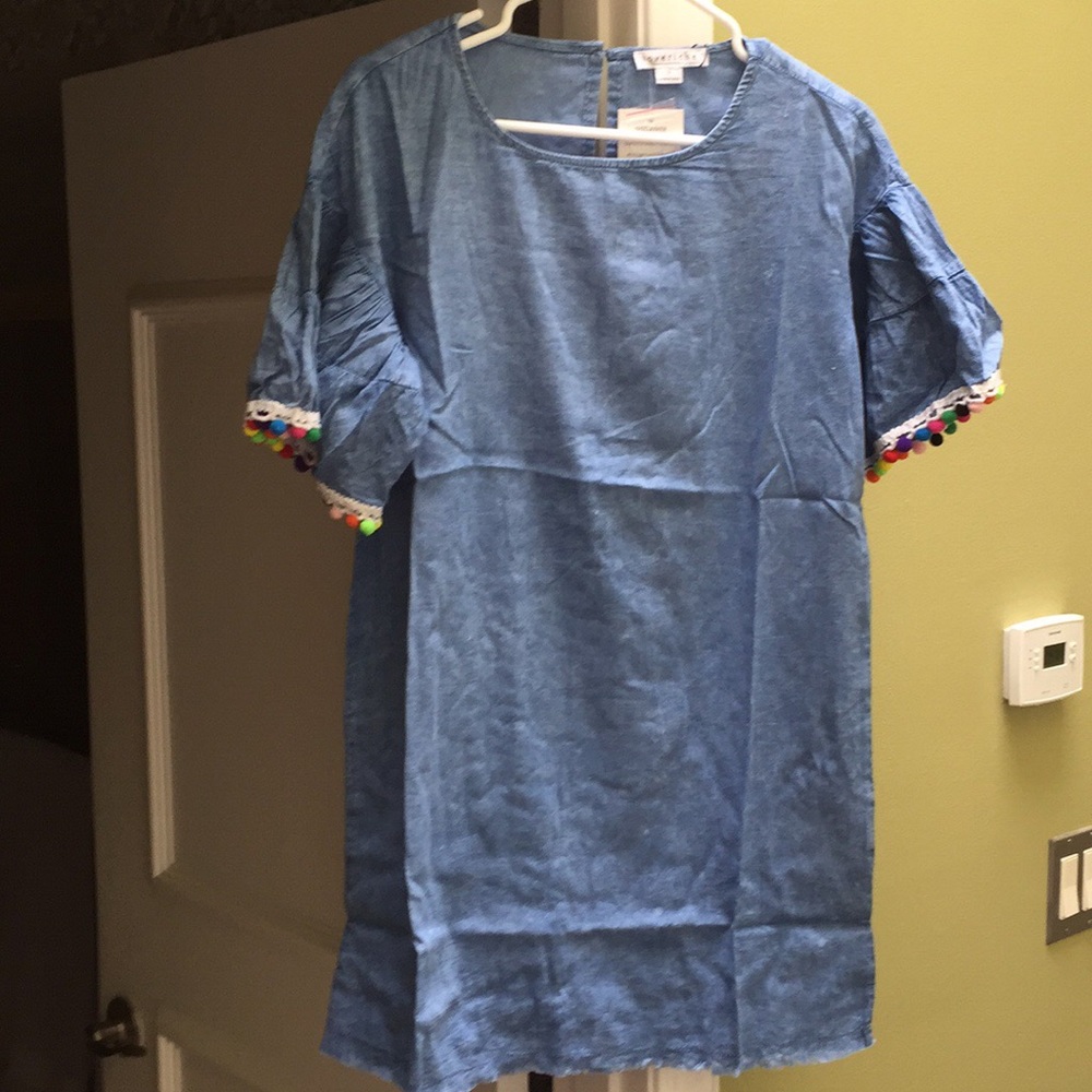 LAST ONE NEW Medium Chambray PomPom Tunic Dress - Picture 3 of 6